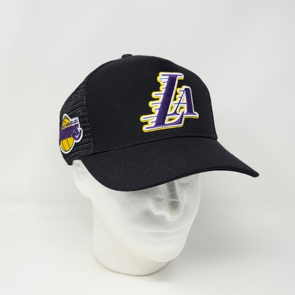 Pro Standard Los Angeles Lakers A-Frame Snapback Trucker Hat Cap Black Purple